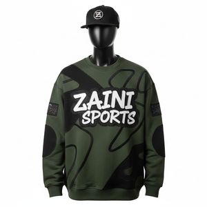 Sudadera Extra Grande para Hombre, Algodón, Poliéster, Felpa, Verde Oliva, Panel Negro, Logotipo Bordado en Chenilla Personalizado, Sudaderas Básicas - Product Image 1