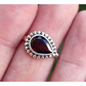 Handmade 925 Sterling <b>Silver</b> January Birthstone <b>Ring</b> Natural <b>Garnet</b> Gemstone in Cute Pear Shape for Women Gift - Product Image 4