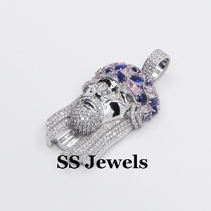 จี้ไพลินพระเยซูหลากสี VVS Moissanite เพชร925เงินสร้อยคอฮิปฮอปทางศาสนาเย็นกำหนดเองเครื่องประดับสำหรับทุกเพศ - Product Image 1