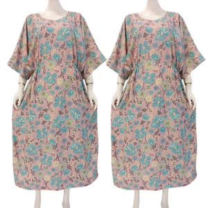 Robe longue décontractée à fleurs pour femmes avec manches 3/4, col en V, taille élastique, respirante et à séchage rapide par Chrysanta - Product Image 1