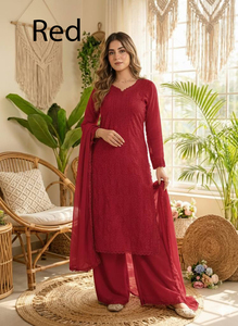Tenues ethniques indiennes et pakistanaises : Kurtis à coupe droite, ensembles Kurta pour femmes avec col et manches fantaisie, prêts-à-porter, en soie viscose épaisse, longueur midi, pour les fêtes - Product Image 3