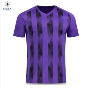 INDEX APPAREL Men's Sublimated Soccer Jersey V-Neck Short Sleeve Purple Black Striped Moisture Wicking <b>Athletic</b> Fit - Product Image 1