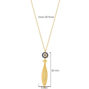 Boucles d'oreilles longues en argent sterling 925, motif poisson, pierre CZ œil de turc, forme ronde, fabrication artisanale turque - Product Image 3