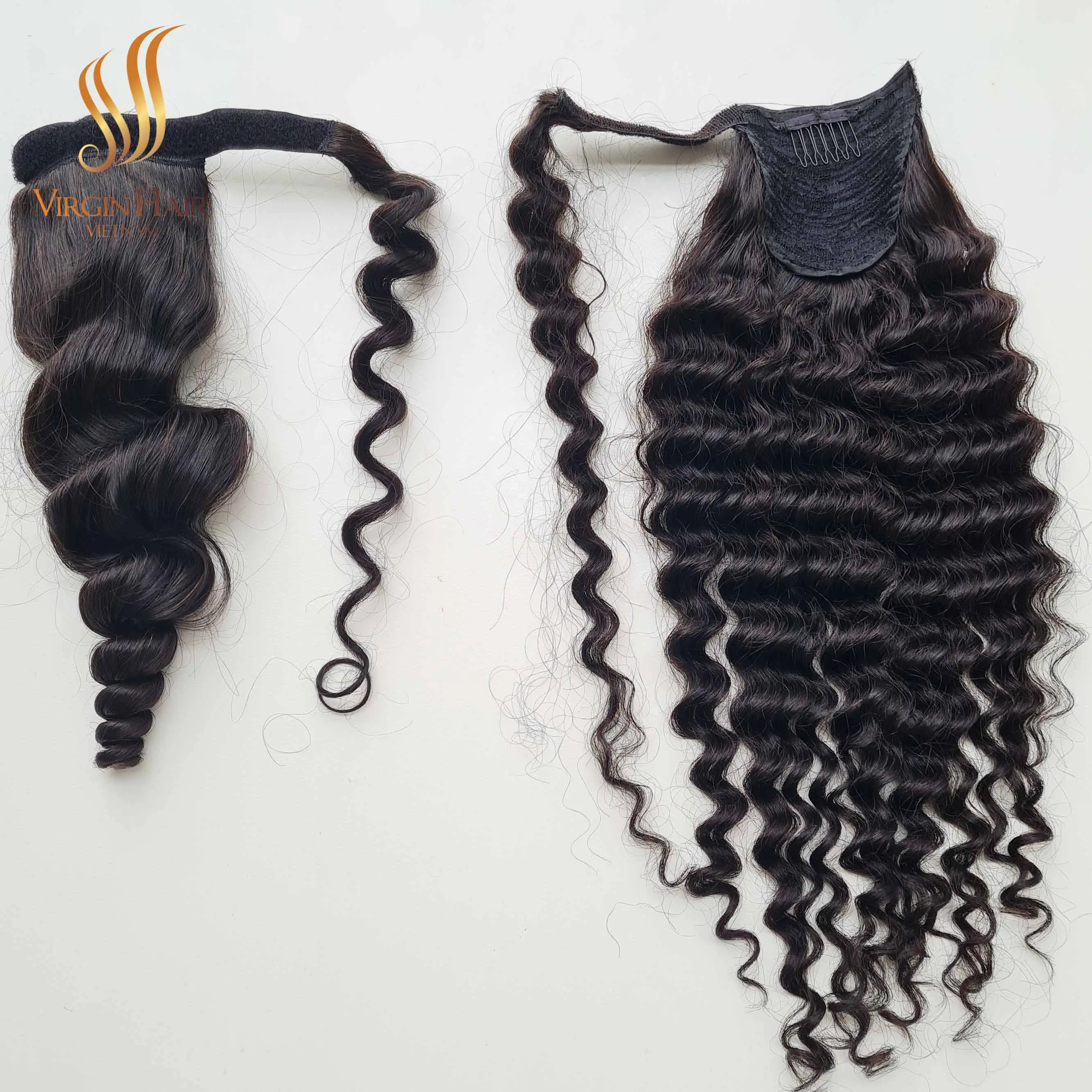 Cola de Caballo de pelo humano vietnamita, cabello con cordón, cutículas crudas súper dobles, venta al por mayor