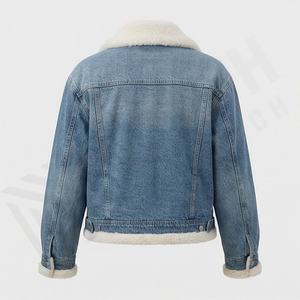 Veste en jean pour femmes, manches longues, poches sur le devant, manteaux en jean pour femmes, couleur personnalisée, rembourrage en coton, vêtements d'extérieur élégants, vêtements décontractés - Product Image 2