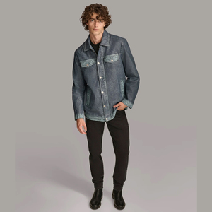 Nouvelle arrivée design jeans style peau de mouton veste en cuir véritable pour hommes chemises en cuir de style denim pour hommes - Product Image 2