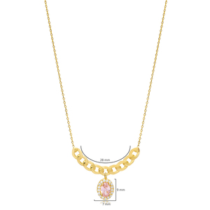 Collar con Colgante Turco de Cuarzo Rosa y Circonita Cúbica, Forma Ovalada, Venta al por Mayor, Joyería de Plata 925 - Product Image 2