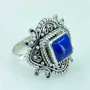 Handmade 925 Sterling Silver <b>Statement</b> Ring Lapis Lazuli Gemstone Natural Blue <b>Cushion</b> Shape Boho September Birthstone Jewelry - Product Image 5