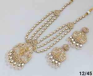 Most Trendy <b>Women</b> Jewellery <b>For</b> Indian Wedding Function CZ Stone Studded With Antique Gold Plated <b>Long</b> Necklace And <b>Earrings</b> Set - Product Image 6