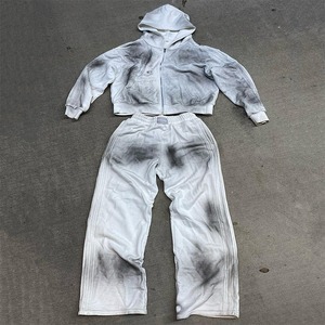 Conjunto Deportivo Urbano para Hombre, Sudadera Blanca con Lavado Ácido, Pantalones Deportivos Anchos Desteñidos por el Sol y Sudadera con Capucha y Cremallera - Product Image 6