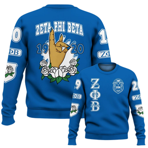 Sudadera Azul con Cuello Redondo de la Hermandad Zeta Phi Beta para Mujer, Ropa con Letras Griegas Bordadas de 1920 - Product Image 6