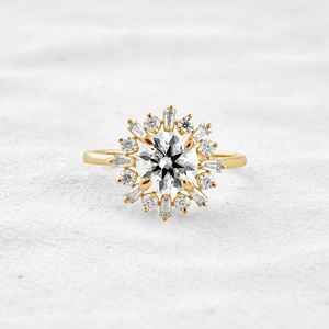 Anillo de Compromiso de Oro de 14K con Moissanita Cultivada en Laboratorio, Anillo Romántico con Halo de Diamantes, Joyería de Boda para Mujer, Regalo para Fiesta - Product Image 1