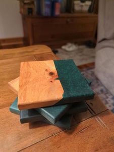 Wholesale Round <b>Blue</b> Resin Wood <b>Coaster</b> Tableware Drink Mat Heat Insulation Surface Protector Restaurant Hotel Supply Style Desk - Product Image 6