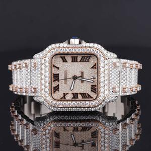 Reloj con Esfera Cuadrada Chapado en Oro Amarillo con Diamantes Cultivados en Laboratorio para Hombre y Mujer, Reloj de Acero Inoxidable Estilo Hip Hop con Incrustaciones de Diamantes, Pasa la Prueba del Diamante - Product Image 3