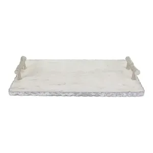 Luxueux plateau de service en marbre blanc forme personnalisée taille argent poignée plaque durable cuisine maison fête Table haut décor - Product Image 6