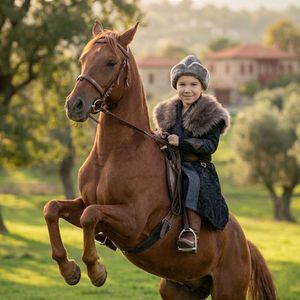 Traje Tradicional Otomano Ertugrul Gazi para Niños con Cuello de Piel - Azul Oscuro, Traje Turco para Circuncisión, Caftán Real, Boda - Product Image 6
