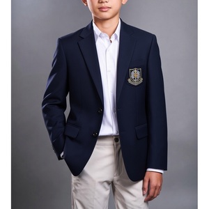 เสื้อเบลเซอร์สีน้ำเงินกรมท่า ทำจากขนสัตว์แท้ 100% แจ็คเก็ตแบบคลาสสิกสำหรับชุดนักเรียนหญิง - Product Image 3
