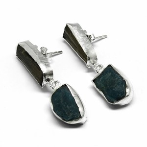 Amazing Design Bohemian Style Tourmaline Apatite 925 Sterling <b>Silver</b> <b>Cuff</b> <b>Earrings</b> Rough Stone Certified <b>Silver</b> Jewelry - Product Image 1