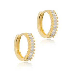 17 mm Clear Zircon Stone Baguette <b>Hoop</b> Earrings Wholesale 925 <b>Sterling</b> <b>Silver</b> Women Jewelry - Product Image 3