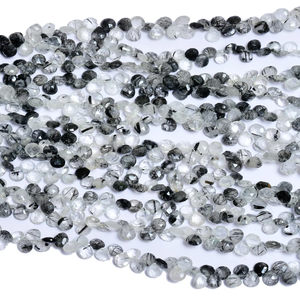 AAA + Quartz rutile naturel 6mm perles de briolette à facettes coeur noir rutile perles de briolette de pierres précieuses semi-précieuses pour bijoux - Product Image 1
