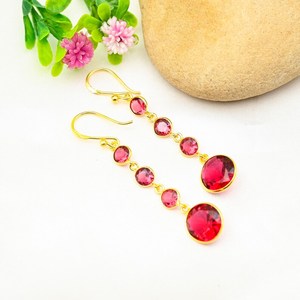 Pendientes de Rubelita, Plata de Ley 925, Chapados en Oro de 14k, Pendientes de Piedras Preciosas Hechos a Mano, Joyería de Rubelita, Regalo de Cumpleaños - Product Image 5