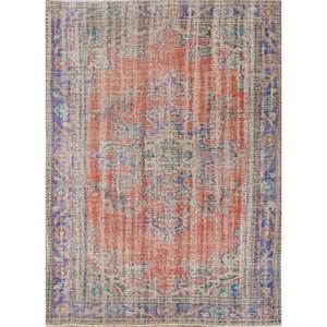 Alfombra de Lana Anudada a Mano de Gran Tamaño, Diseño de Medallón Rojo y Naranja, para Sala de Estar, Pasillo Rectangular, Modelo Pae-2894 - Product Image 1