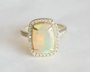 Wholesale Women Accessories 925 Sterling Silver Vintage Fashion Setting Opal Stone Gem Diamond Rings Jewelry Women Wedding