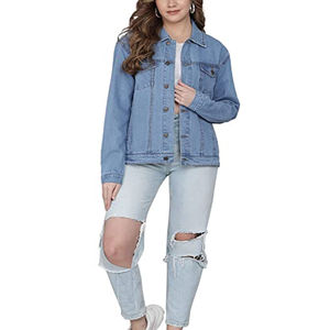 Tissu doux et confortable manches longues avec poignets boutonnés veste en jean pour femme tenue décontractée double rabat sur les poches veste pour femme - Product Image 3