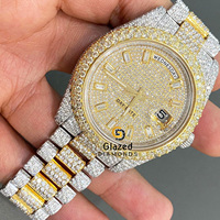 Montre analogique de luxe pour homme en acier inoxydable avec cristal saphir 41 mm, style hip-hop, ornée de diamants Moissanite taille brillant