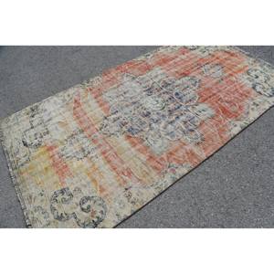 Orange Beige Vintage Turkish Wool <b>Rug</b> Large Area <b>Boho</b> Style 4.5ft X 8.6ft Rectangular Patchwork for Hallway Bedroom Latex - Product Image 2