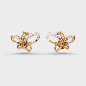 IGI Certified Lab Grown Diamond Butterfly Stud <b>Earrings</b> 9K Yellow / White / Rose Gold Designer Pave Wing <b>Earrings</b> - Product Image 6