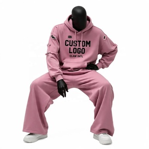 Personalizado al por mayor holgado chándal de los hombres de algodón de lana de poliéster de peso pesado cómodo 500 GSM Oversize chándal hombres cremallera - Product Image 6