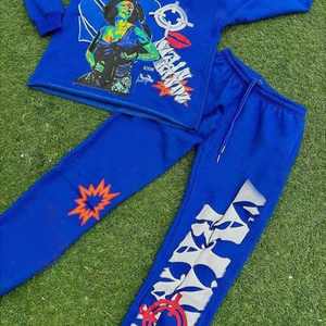 High Quality 100% Cotton 400gsm Flees Puff <b>Printing</b> Pullover <b>Hoodie</b> with Sweat Pant Sweat Suits Wholesale - Product Image 6