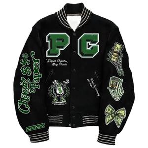 OEM personalizado Unisex High Street invierno Universidad Varsity chaquetas Lettermen Vintage BK Pop Chenille parches hombres soporte con capucha - Product Image 5
