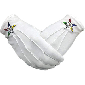 Guantes de mano de algodón blanco personalizados de alta calidad Orden Masónica de la estrella del Este Regalia - Product Image 1