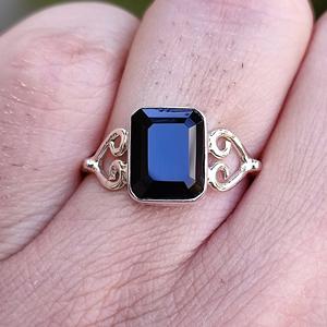 Elegant 925 Sterling <b>Silver</b> Promise <b>Ring</b> Handmade July Birthstone Jewelry with Natural Black Onyx <b>Emerald</b> Cut Inlay Setting - Product Image 4