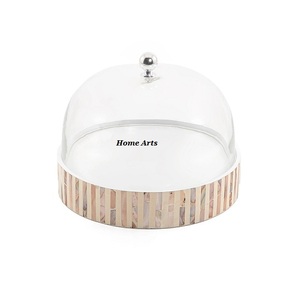 Wood And MOP <b>Cake</b> Platter With Glass <b>Dome</b> Highest Quality <b>Cake</b> Server With <b>Dome</b> For Brownies And Chocolates Use - Product Image 6