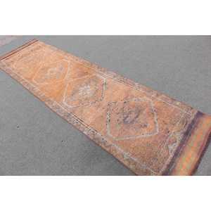 Alfombra Turca de 2.7x10 pies, Alfombra Vintage Tipo Runner, Alfombra de Lana Abstracta Naranja - Product Image 4