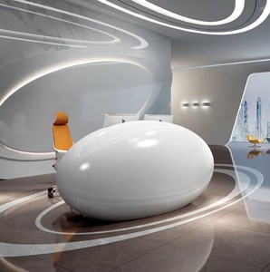 Modern Luxury White Oval <b>Reception</b> Desk Solid Surface Glossy Office Front Desk <b>Counter</b> Commercial Salon Lobby <b>Reception</b> Table Se - Product Image 1