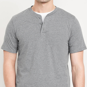 100% coton hommes Henley Neck T-Shirt respirant 180 GSM Plaid manches courtes longues pour l'été - Product Image 6