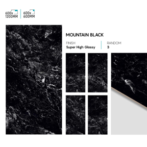 Azulejos de Porcelana Súper Negros Brillantes de Lujo de 600x1200 mm, Azulejos con Acabado de Alto Brillo para Interiores Elegantes - Product Image 1