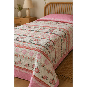 Cubrecama Individual con Estampado Floral Rosa, Personalizado, de Poliéster y Algodón, para Uso Doméstico, Disponible en Tamaños Queen, King y Twin para Verano - Product Image 2