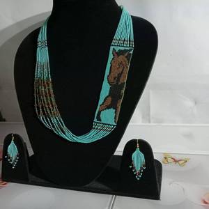 Collares con cuentas de semillas de color azul claro, conjuntos de collares con estampado de caballos para mujeres y niñas, fiesta de boda, Hldi ,mehendi - Product Image 1