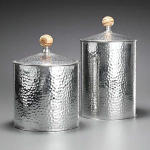 Modern Hammered Metal Canister <b>Set</b> with Distinctive Wooden Knobs Ideal for Elegant and Functional Kitchen Storage - Product Image 6