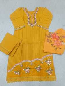 ชุด Kurti 3ชิ้นพร้อมซับในผ้าฝ้ายชุดปักลายสวยงามทันสมัยทำด้วยมือสำหรับผู้หญิงงานแต่งงานงานปาร์ตี้ - Product Image 6