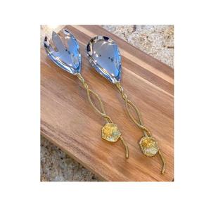 Ensembles de salade de couverts en laiton et d'acier inoxydable avec la conception de fleur pour la maison et le restaurant à bas prix ensembles de couverts de conception unique - Product Image 1