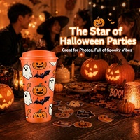 Gobelet à café en plastique de 16 oz avec couvercle, réutilisable, pour Halloween, avec logo personnalisé, finition mate givrée, vente en gros d'usine OEM