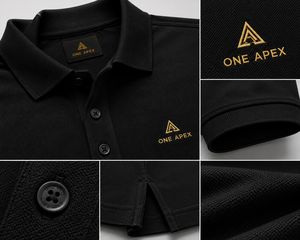 Polo de luxe noir pour homme avec logo brodé or, en piqué de coton premium, idéal pour le golf, fabrication OEM/ODM, vêtements d'entreprise, uniforme, haut de gamme. - Product Image 4