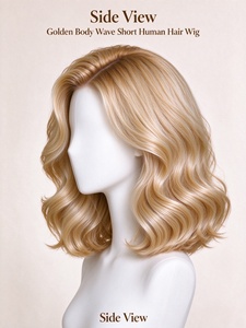 Peluca de Cabello Humano Corto con Ondas Doradas, Suave y Brillante, Rizado Natural, para Uso Diario - Product Image 6