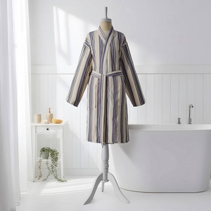 Peignoir turc multi-rougeaux gris et bleu, Kimono, 100% coton - Product Image 4